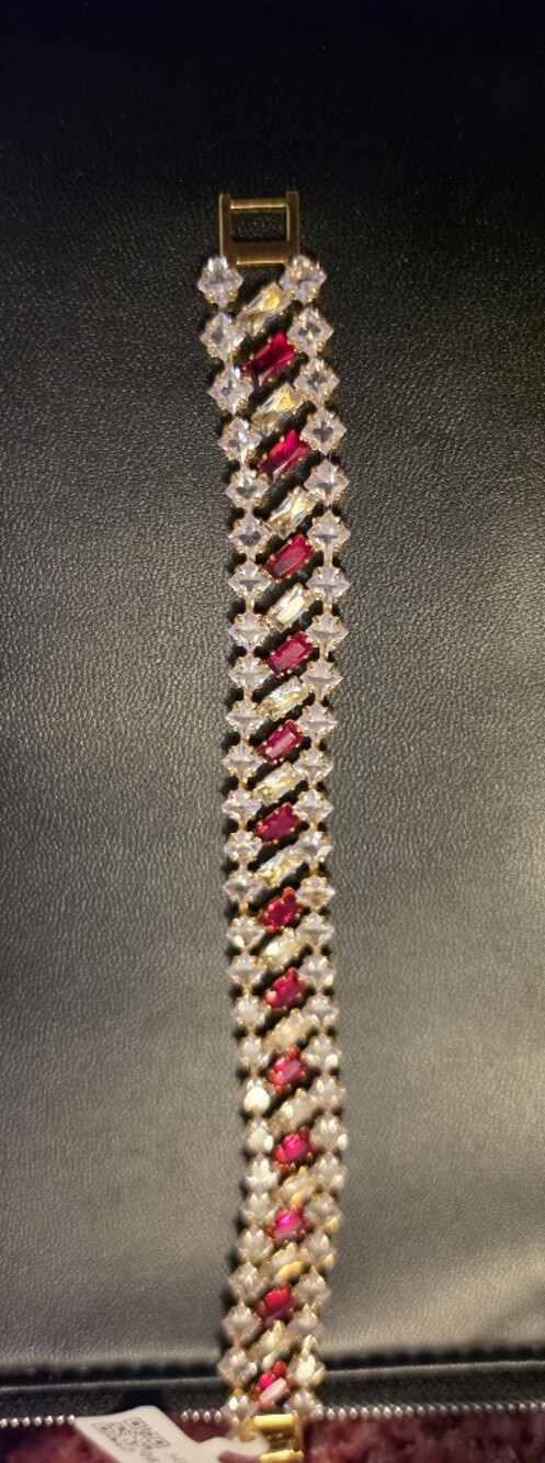 Gold-Tone Red Crystal Tennis Bracelet - Elegant Women’s Jewelry